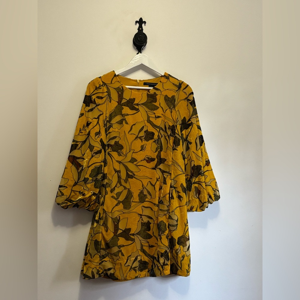 French Connection Mustard Floral Long Sleeve Dress